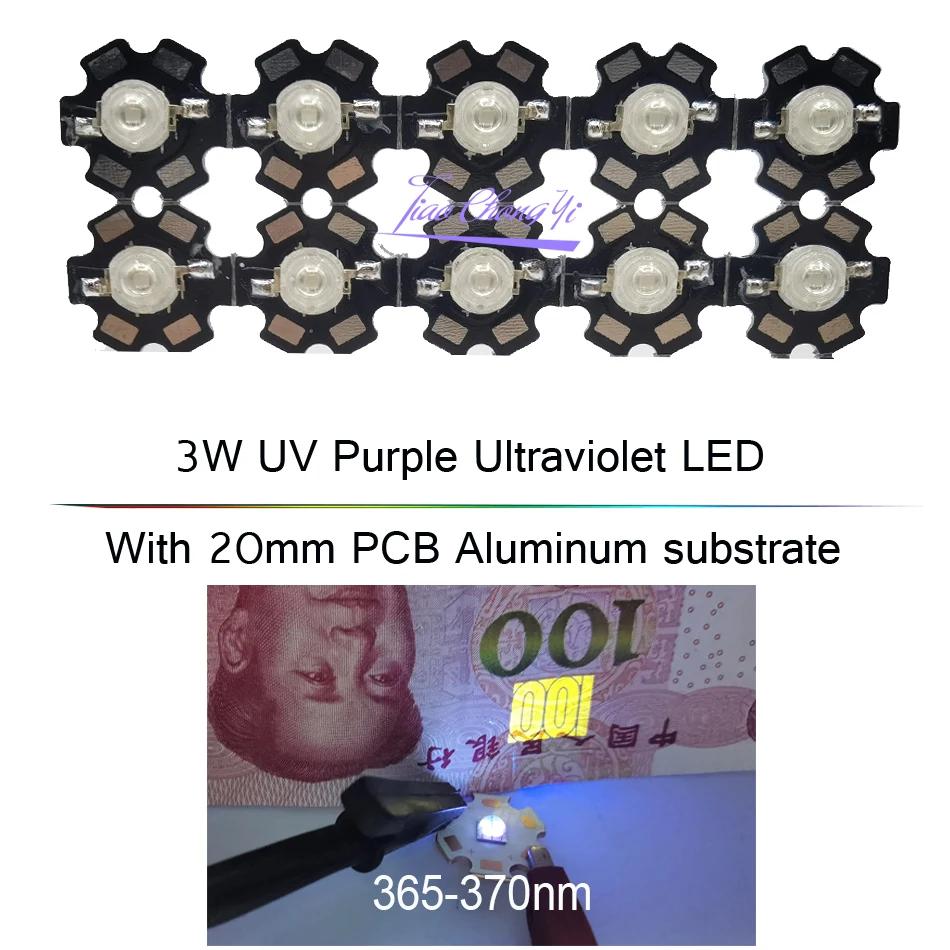 10 / 3W   LED UV  Ĩ 365-370nm Ʈ ̿÷   20mm PCB ˷̴ 